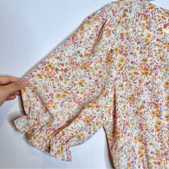 LULUS Isn't She Darling Blush Floral Print Puff Sleeve Mini Dress. Size Large - Picture 6 of 14